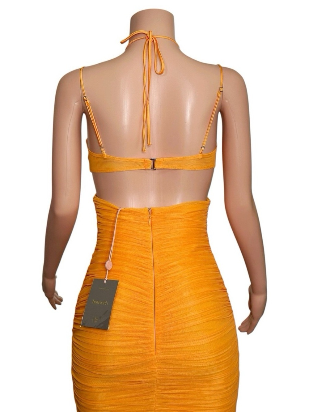 HOUSE OF CB Tibi Cutout Ruched Midi Dress, Tangerine, Medium - Picture 8 of 9